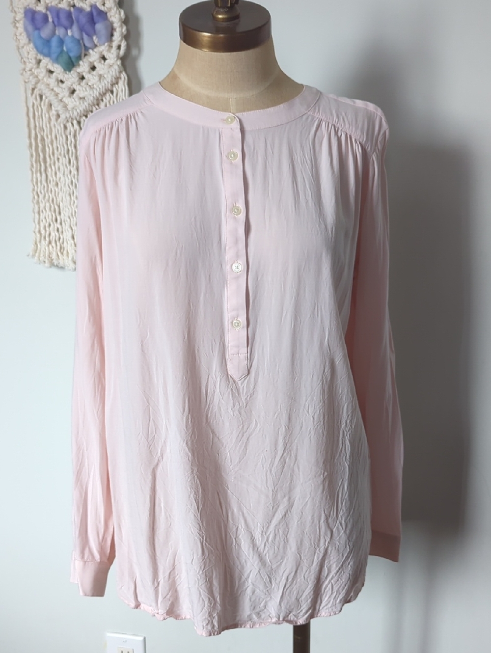 LOFT Light Pink Long-Sleeve Button Placket Tunic Size M